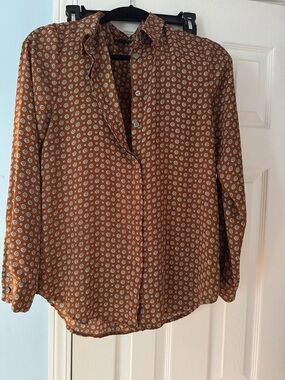 Ann Taylor Rust Brown Printed Button-Up Blouse